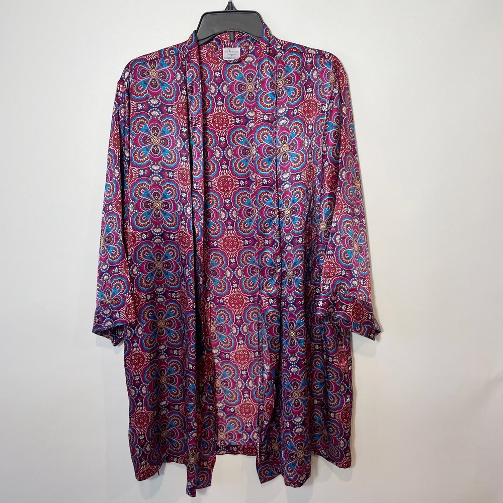 Cabernet Sleepwear Womens Floral Kimono Robe Multicolor‎ S Long Sleeve Pockets